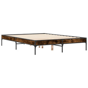 vidaXL Bed Frame Smoked Oak 135x190 cm Engineered Wood and Metal
