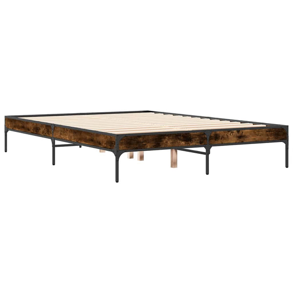 vidaXL Bed Frame Smoked Oak 135x190 cm Engineered Wood and Metal