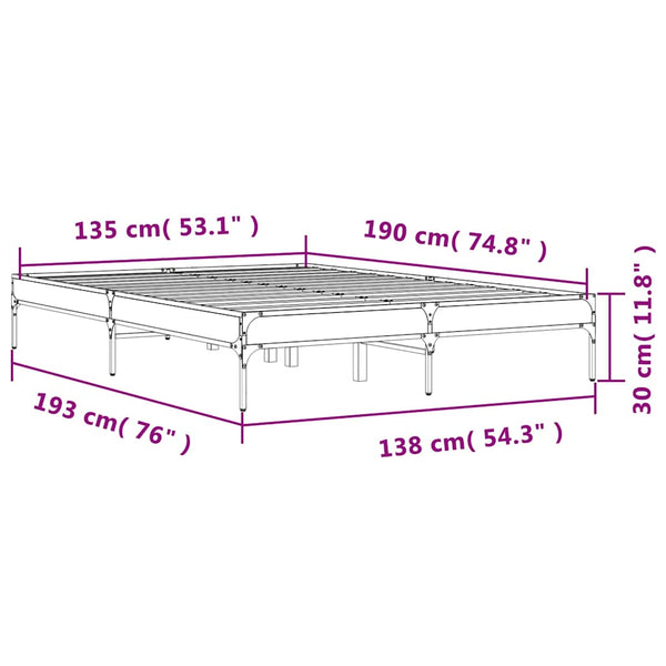 vidaXL Bed Frame Smoked Oak 135x190 cm Engineered Wood and Metal