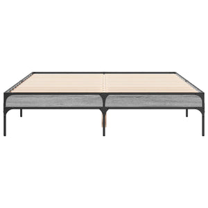 vidaXL Bed Frame Grey Sonoma 135x190 cm Engineered Wood and Metal
