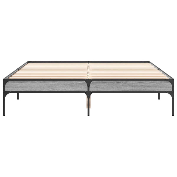 vidaXL Bed Frame Grey Sonoma 135x190 cm Engineered Wood and Metal