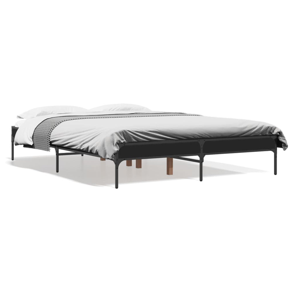 vidaXL Bed Frame Black 120x190 cm Engineered Wood and Metal
