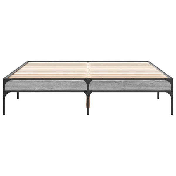 vidaXL Bed Frame Grey Sonoma 120x190 cm Engineered Wood and Metal