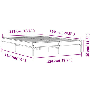 vidaXL Bed Frame Grey Sonoma 120x190 cm Engineered Wood and Metal