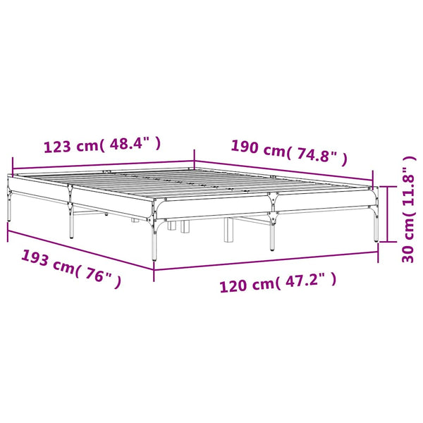 vidaXL Bed Frame Grey Sonoma 120x190 cm Engineered Wood and Metal
