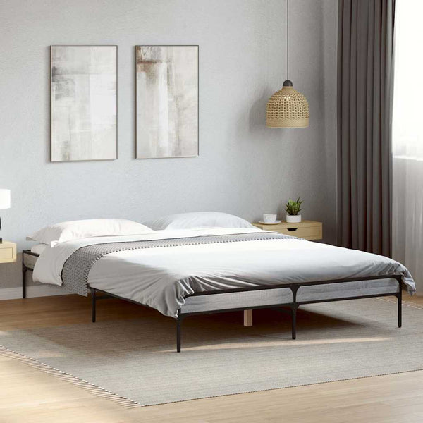 vidaXL Bed Frame Grey Sonoma 120x190 cm Engineered Wood and Metal