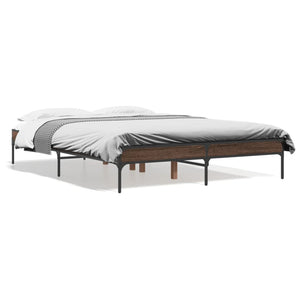 vidaXL Bed Frame Brown Oak Look 120x190 cm Engineered Wood Metal