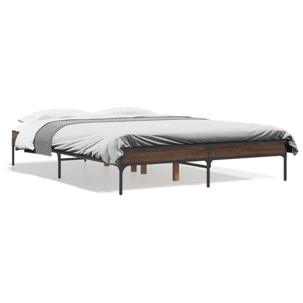 vidaXL Bed Frame Brown Oak Look 120x190 cm Engineered Wood Metal