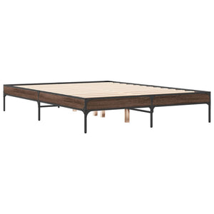 vidaXL Bed Frame Brown Oak Look 120x190 cm Engineered Wood Metal