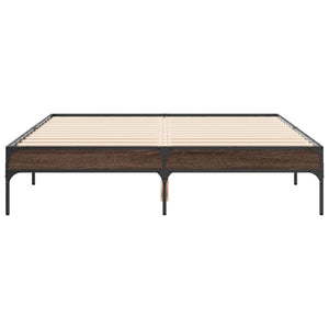 vidaXL Bed Frame Brown Oak Look 120x190 cm Engineered Wood Metal