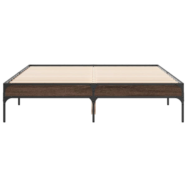 vidaXL Bed Frame Brown Oak Look 120x190 cm Engineered Wood Metal