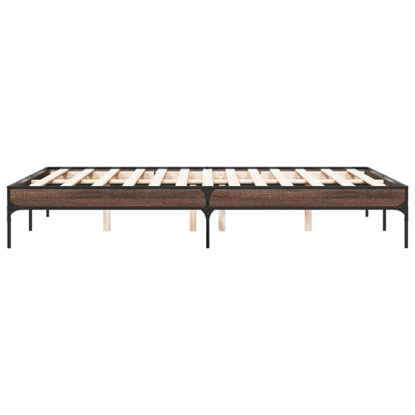 vidaXL Bed Frame Brown Oak Look 120x190 cm Engineered Wood Metal