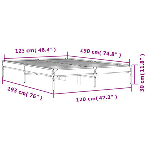 vidaXL Bed Frame Brown Oak Look 120x190 cm Engineered Wood Metal