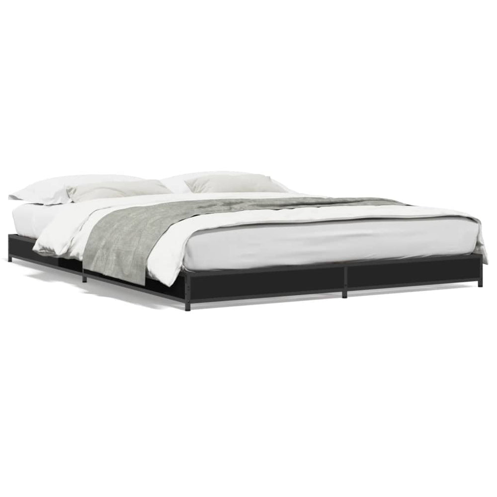 vidaXL Bed Frame Black 135x190 cm Engineered Wood and Metal