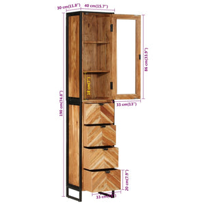 vidaXL Bathroom Cabinet 40x27x190 cm Iron and Solid Acacia Wood