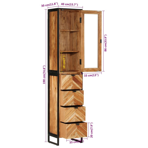 vidaXL Bathroom Cabinet 40x27x190 cm Iron and Solid Acacia Wood