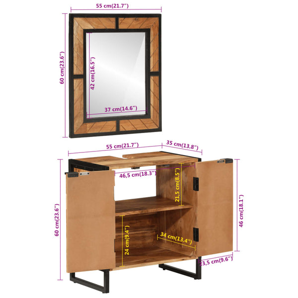 vidaXL 2-Piece Bathroom Furniture Set Iron and Solid Acacia Wood
