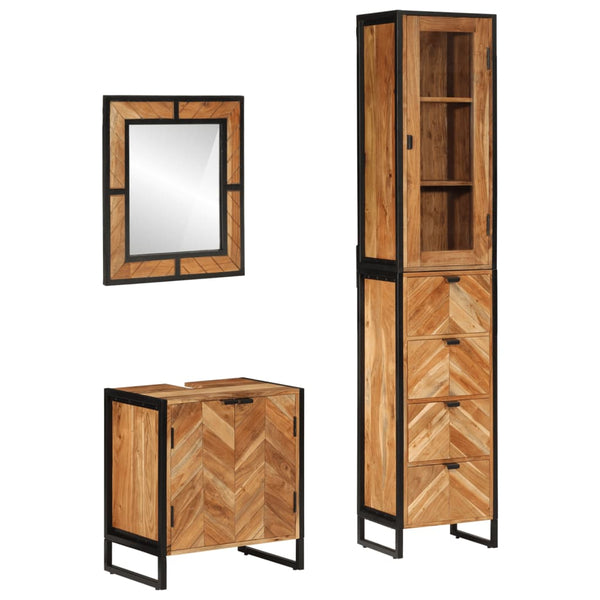 vidaXL 3-Piece Bathroom Furniture Set Iron and Solid Acacia Wood
