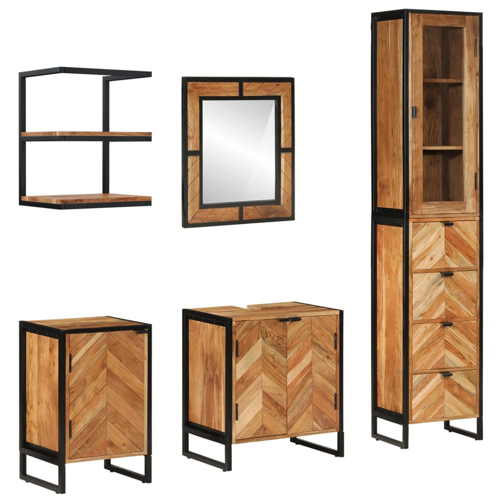 vidaXL 5-Piece Bathroom Furniture Set Iron and Solid Acacia Wood