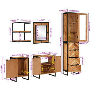 vidaXL 5-Piece Bathroom Furniture Set Iron and Solid Acacia Wood