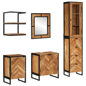 vidaXL 5-Piece Bathroom Furniture Set Iron and Solid Acacia Wood