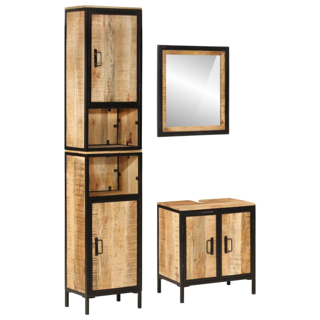 vidaXL 3-Piece Bathroom Furniture Set Iron and Solid Mango Wood