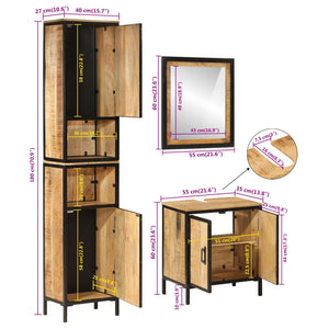 vidaXL 3-Piece Bathroom Furniture Set Iron and Solid Mango Wood