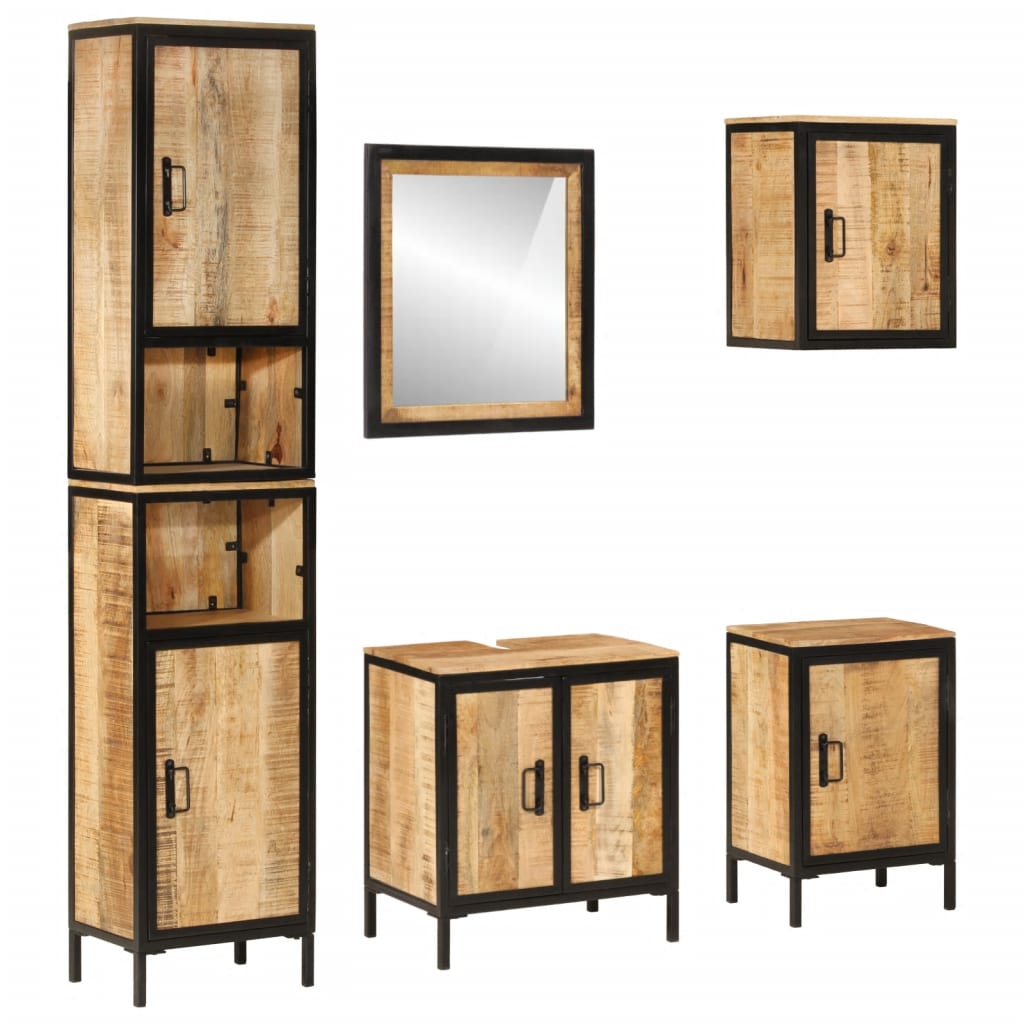 vidaXL 5-Piece Bathroom Furniture Set Iron and Solid Mango Wood
