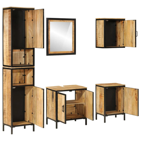 vidaXL 5-Piece Bathroom Furniture Set Iron and Solid Mango Wood