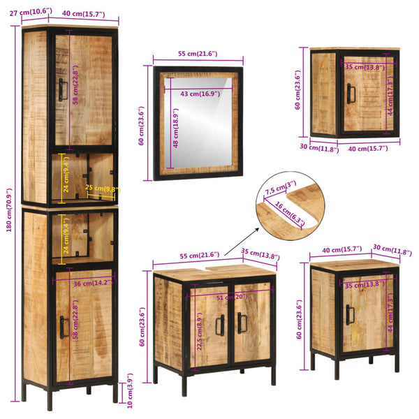 vidaXL 5-Piece Bathroom Furniture Set Iron and Solid Mango Wood