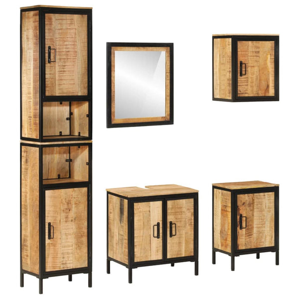 vidaXL 5-Piece Bathroom Furniture Set Iron and Solid Mango Wood