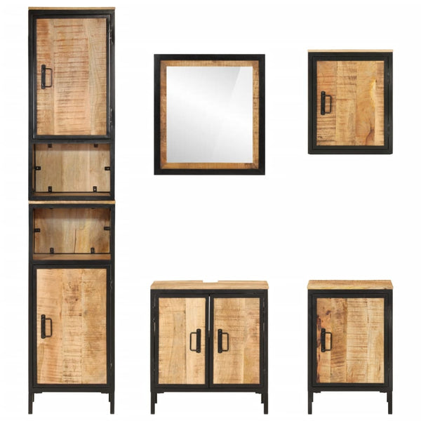 vidaXL 5-Piece Bathroom Furniture Set Iron and Solid Mango Wood
