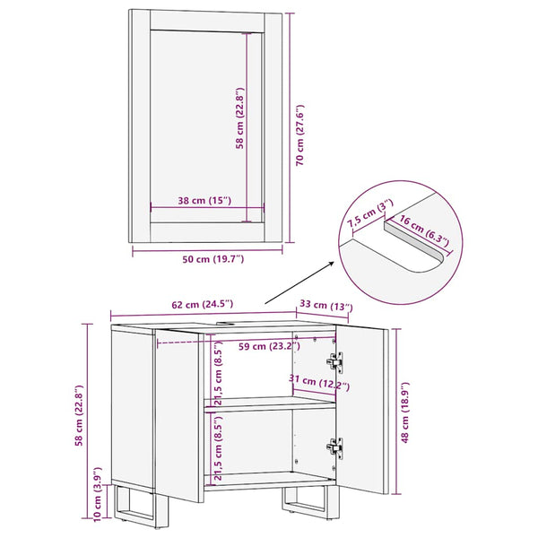 vidaXL 2-Piece Bathroom Cabinet Set Rough Mango Wood