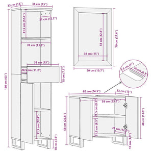 vidaXL 3-Piece Bathroom Furniture Set Rough Mango Wood