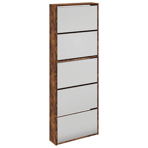 vidaXL Shoe Cabinet with Mirror 5 Compartments Smoked Oak 63x17x169.5 cm