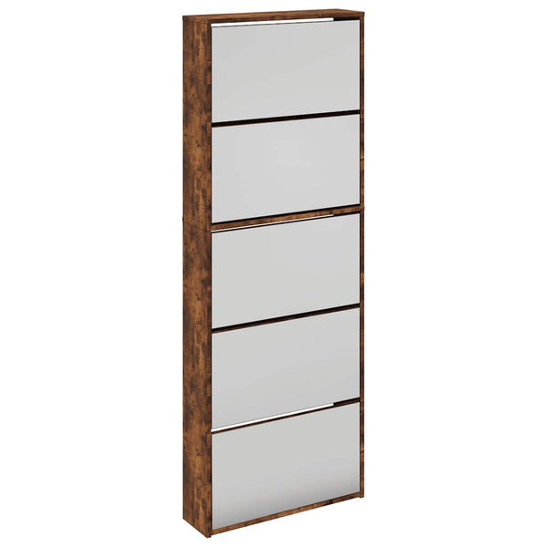 vidaXL Shoe Cabinet with Mirror 5 Compartments Smoked Oak 63x17x169.5 cm