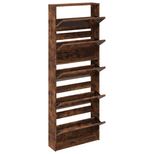 vidaXL Shoe Cabinet with Mirror 5 Compartments Smoked Oak 63x17x169.5 cm