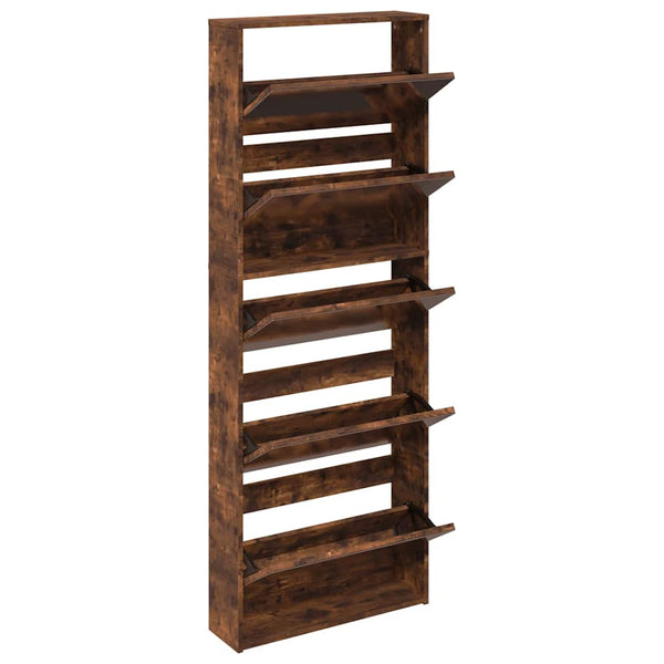 vidaXL Shoe Cabinet with Mirror 5 Compartments Smoked Oak 63x17x169.5 cm