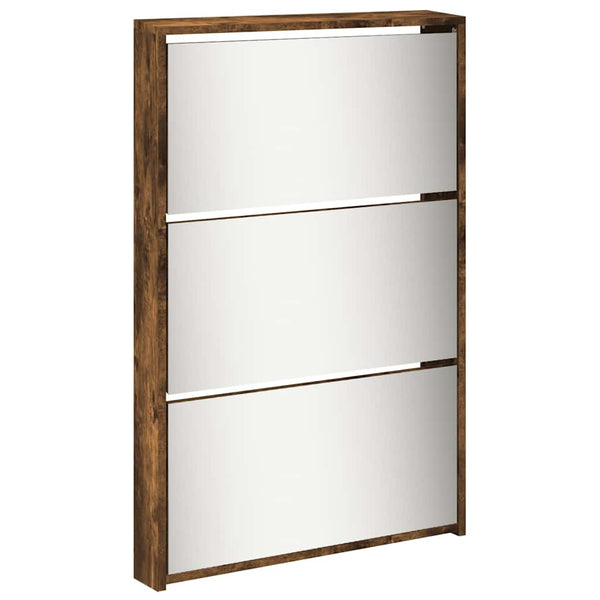 vidaXL Shoe Cabinet with Mirror 5 Compartments Smoked Oak 63x17x169.5 cm