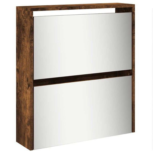 vidaXL Shoe Cabinet with Mirror 5 Compartments Smoked Oak 63x17x169.5 cm