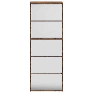 vidaXL Shoe Cabinet with Mirror 5 Compartments Smoked Oak 63x17x169.5 cm