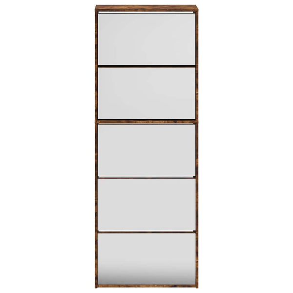 vidaXL Shoe Cabinet with Mirror 5 Compartments Smoked Oak 63x17x169.5 cm