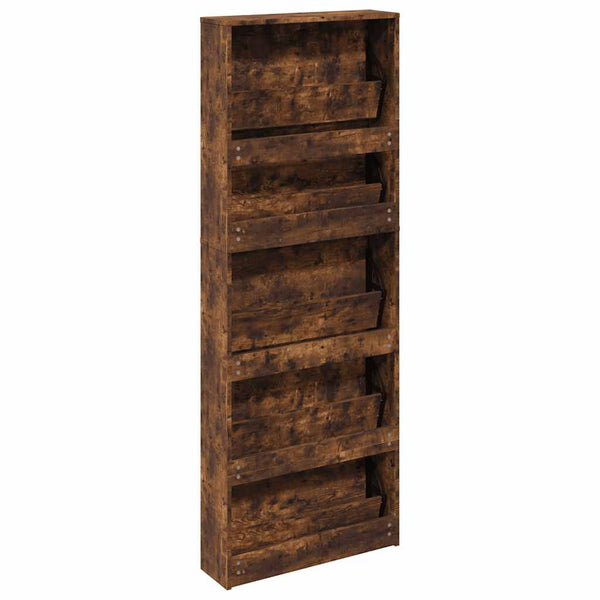 vidaXL Shoe Cabinet with Mirror 5 Compartments Smoked Oak 63x17x169.5 cm