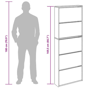 vidaXL Shoe Cabinet with Mirror 5 Compartments Smoked Oak 63x17x169.5 cm