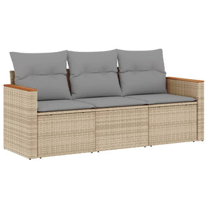 vidaXL 3-Piece Garden Sofa Set with Cushions Beige Poly Rattan