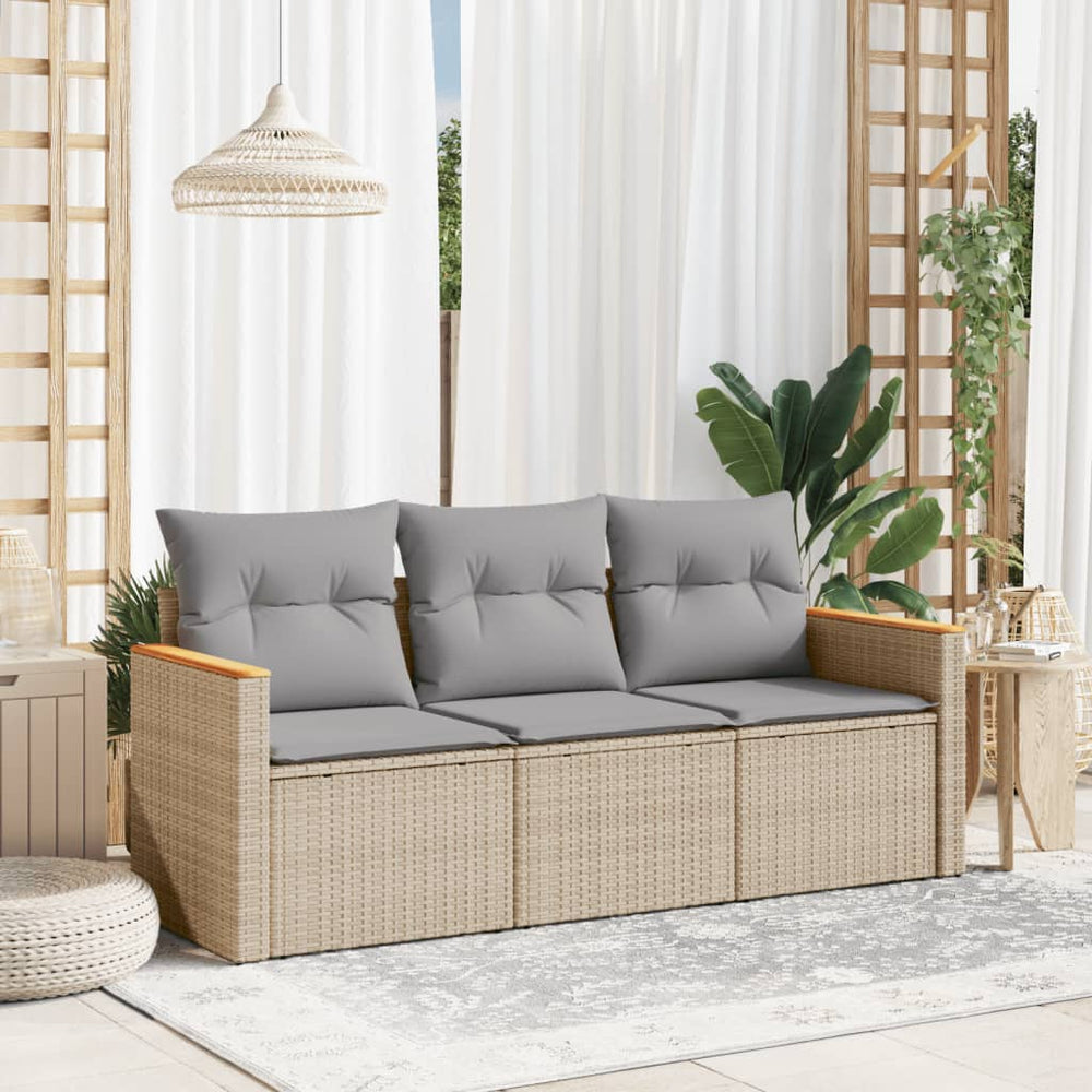 vidaXL 3-Piece Garden Sofa Set with Cushions Beige Poly Rattan