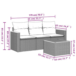 vidaXL 4-piece Garden Sofa Set with Cushions Mixed Beige Poly Rattan