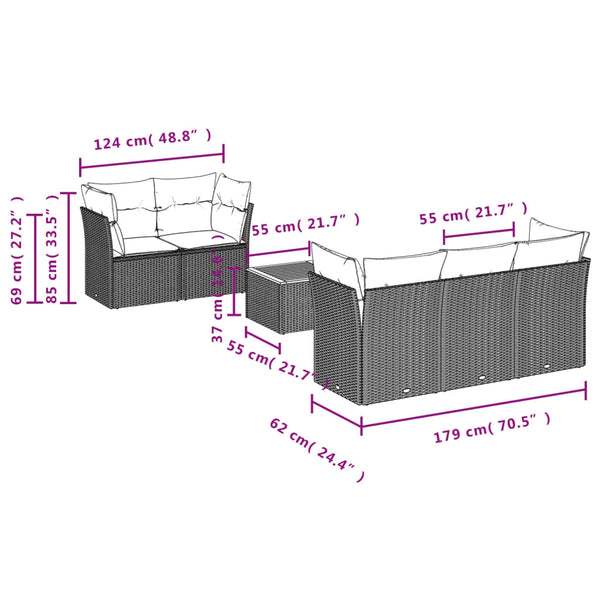 6-tlg. Garten Sofagarnitur Poly Rattan Beige