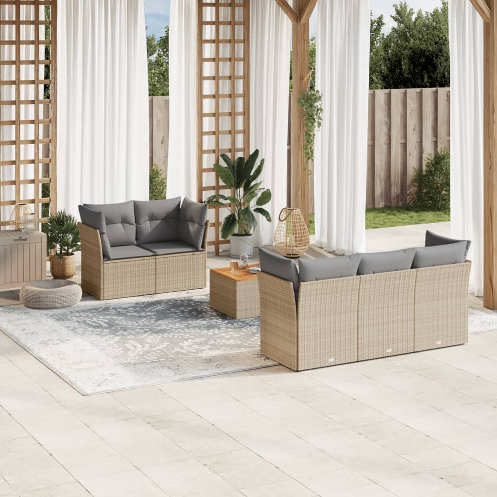 6-tlg. Garten Sofagarnitur Poly Rattan Beige