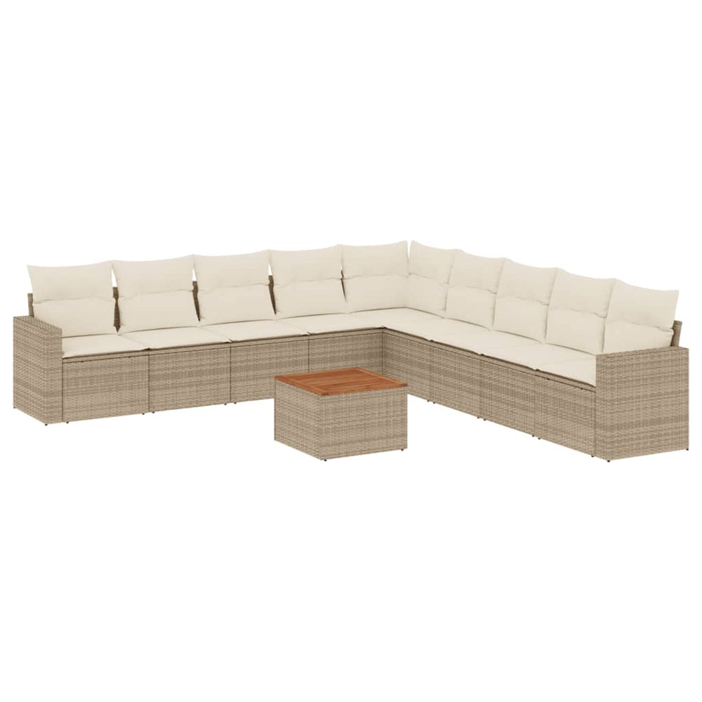 10-teilige Garten Sofagarnitur Beige Poly Rattan